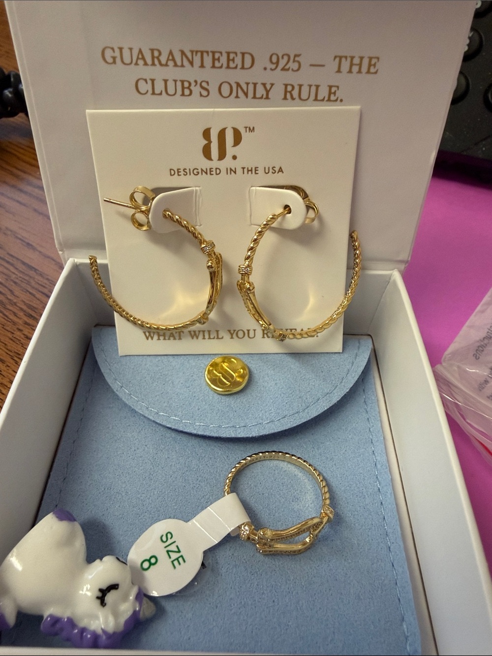 Bomb Party Gold Braided Hoop Earrings and Matching Braided Ring